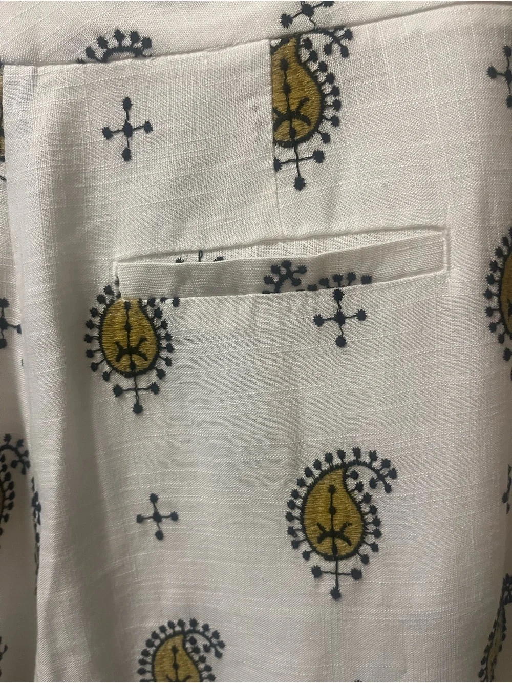 Zara Ecru Embroidered Linen-Blend Paisley Printed Wide Leg Pants. Size XL.